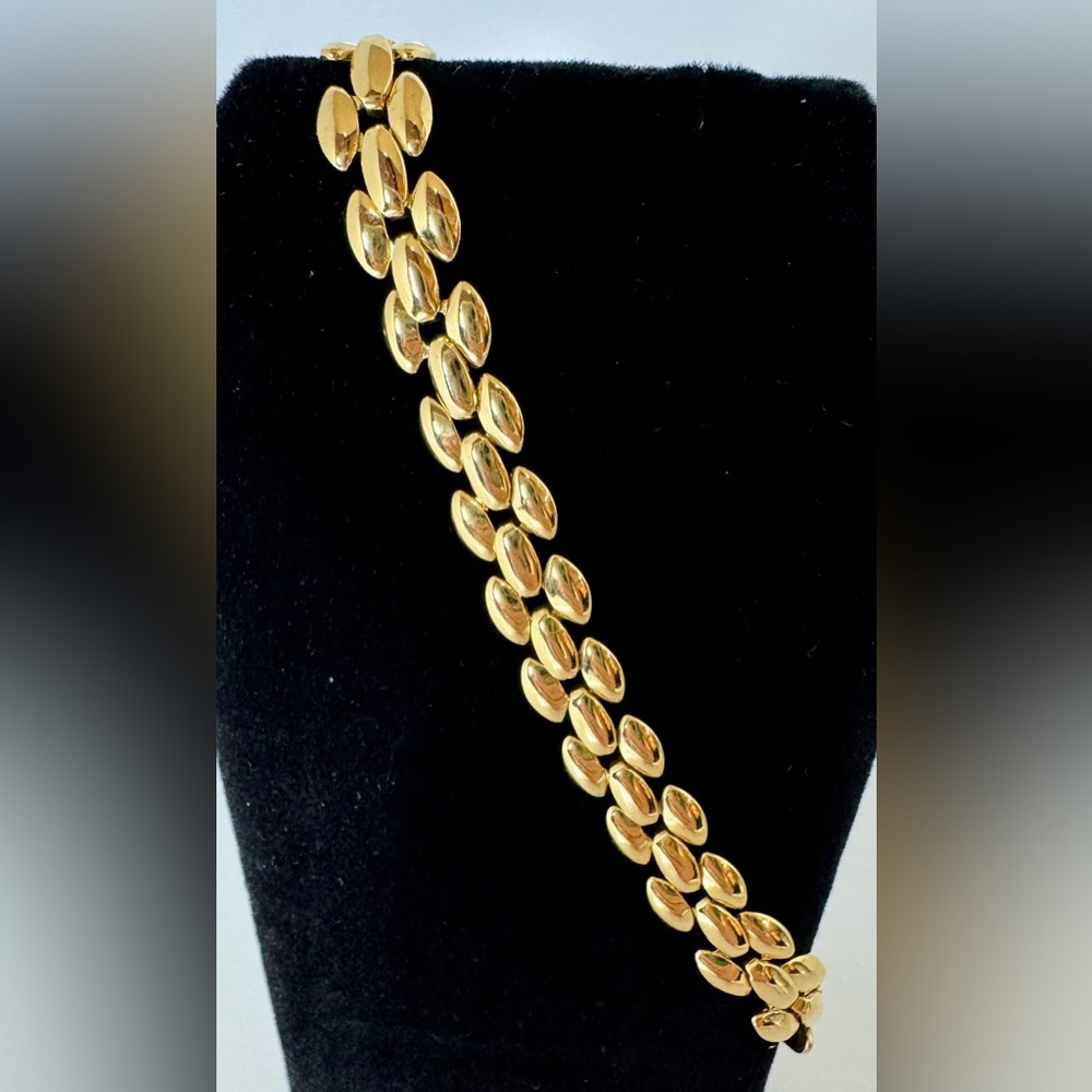 Signed Revlon Gold Tone Metal Train Track Bracelet Vintage #1156